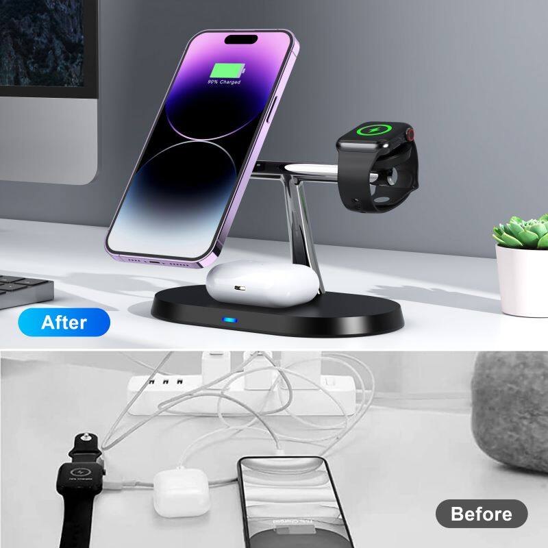 3in1 Magnetic Wireless Charger for iPhone Smart Watch Earphones Multifunctional with Holder