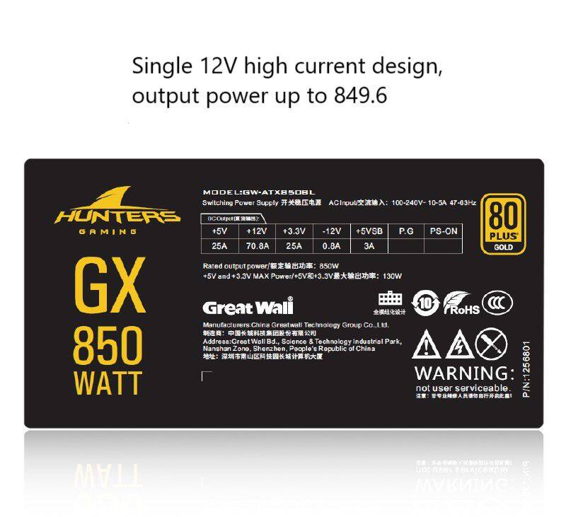 Great Wall Gaming PSU GX850 Full Module PSU 80PLUS Gold PC