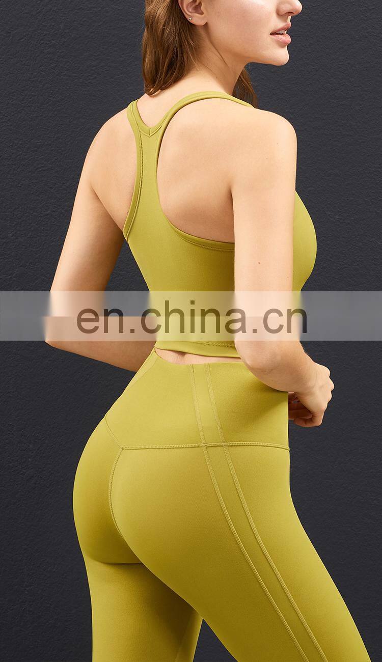 ECO Fabric Longline Racer Back Padded Sports Bra For Women Fitness Workout Toga Crop Tops