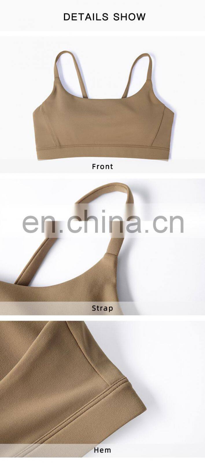 Hot Sale V Back Nude Sport Yoga Bra Sexy Woman Eco Gym Figym Fitness Top