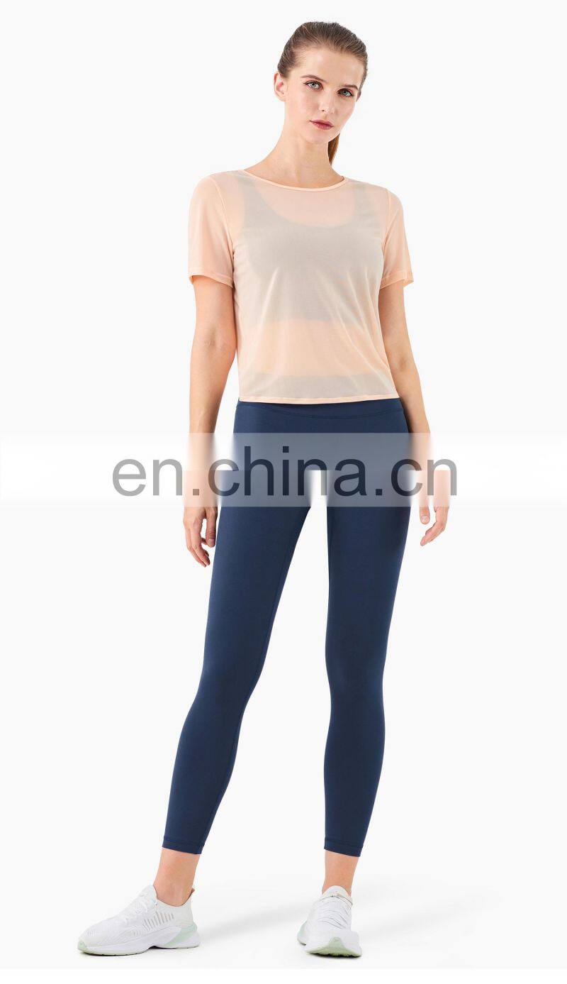 Spring Mesh Blouse Sports T Shirt Women Workout Crop Yoga Top With Reversible