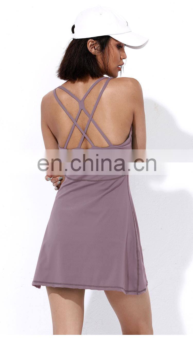 OEM Custom Breathable Elastic Solid 2021 Tennis Dress With Shorts Sexy Tennis Skirt Two Piece For Women