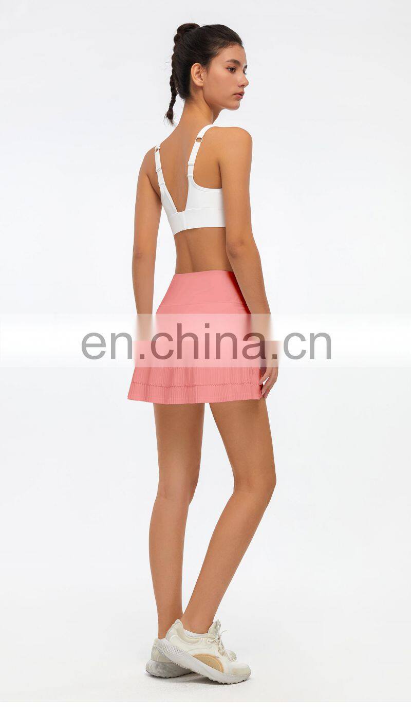 Wholesale Women's Anti-Glare Mesh Stitching Breathable Shorts Pleated Tennis Skirt Two Piece