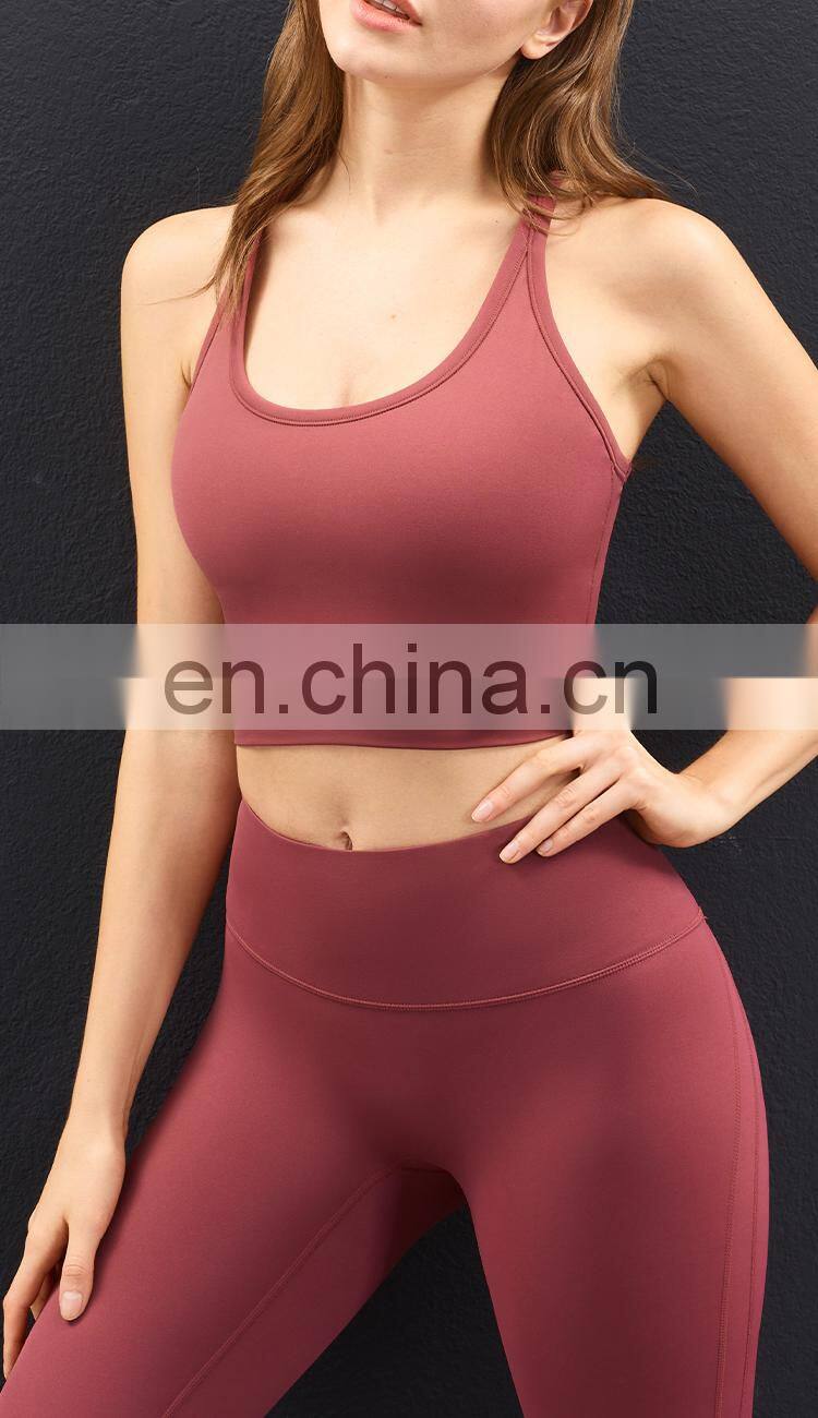 ECO Fabric Longline Racer Back Padded Sports Bra For Women Fitness Workout Toga Crop Tops