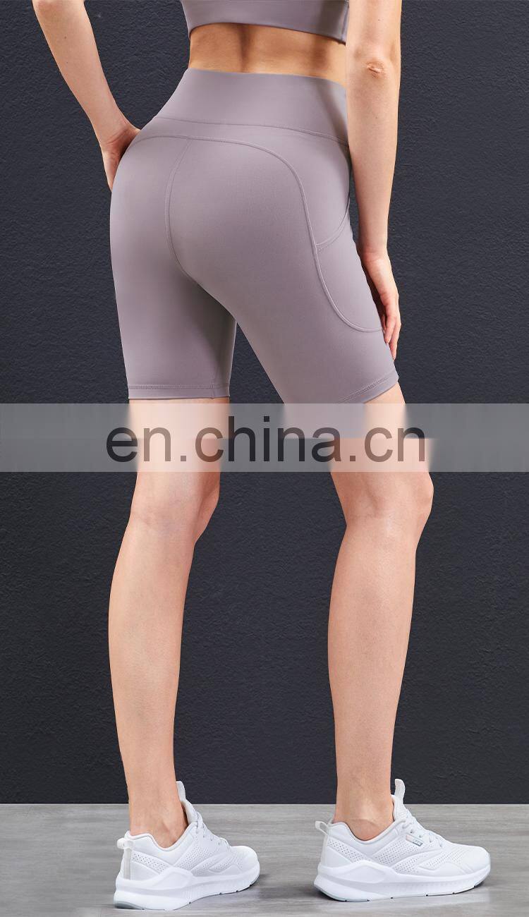 2021 New Arrival Women Biker Shorts With Pocket High Waist Elastic Skinny Short