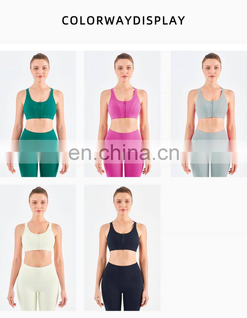 Wholesale High Impact Sports Bra With Adjustable Straps Front Zipper Fitness Sex Yoga Bra