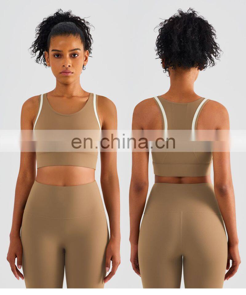 Fixed Pads Contrasting Colors Custom Sports Bras Racer Back High Impact Gym Tops
