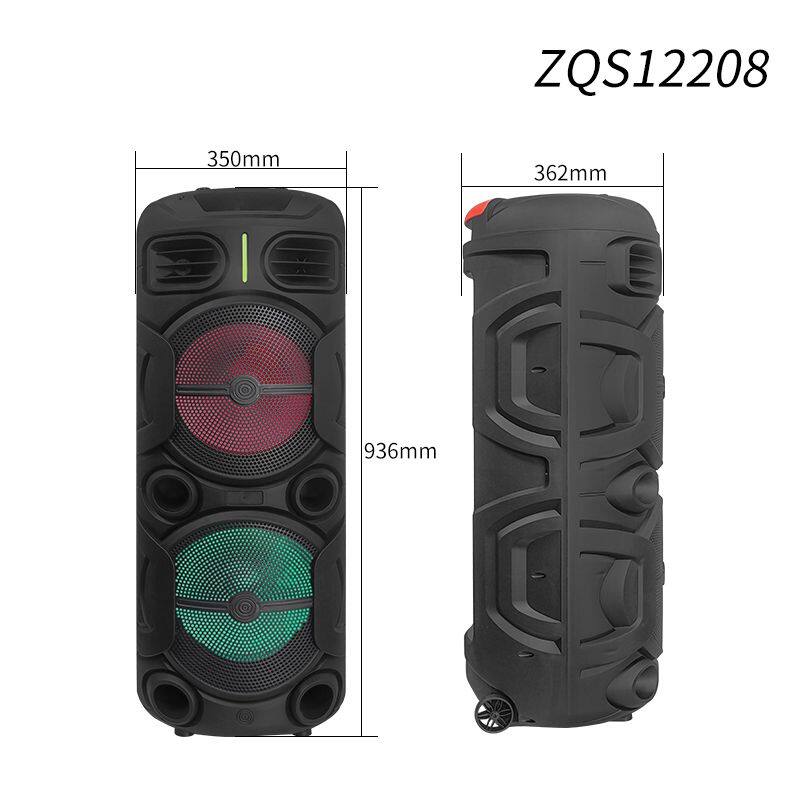 ZQS10208 super power 80W wireless 12-inch*2  bass sound customized party speaker with colorful lights
