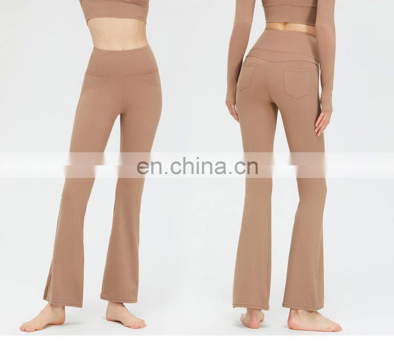 New Arrival Wide Leg Flared Leggings Back Pockets High Waist Hip Lifting Yoga Leggings