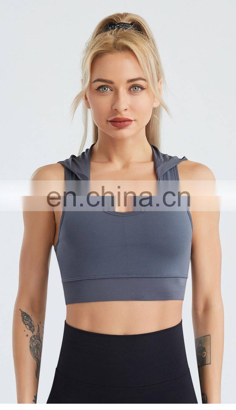 Hooded Running Grid Sports Vest Quick-Drying Breathable Nude Yoga Fitness Bra