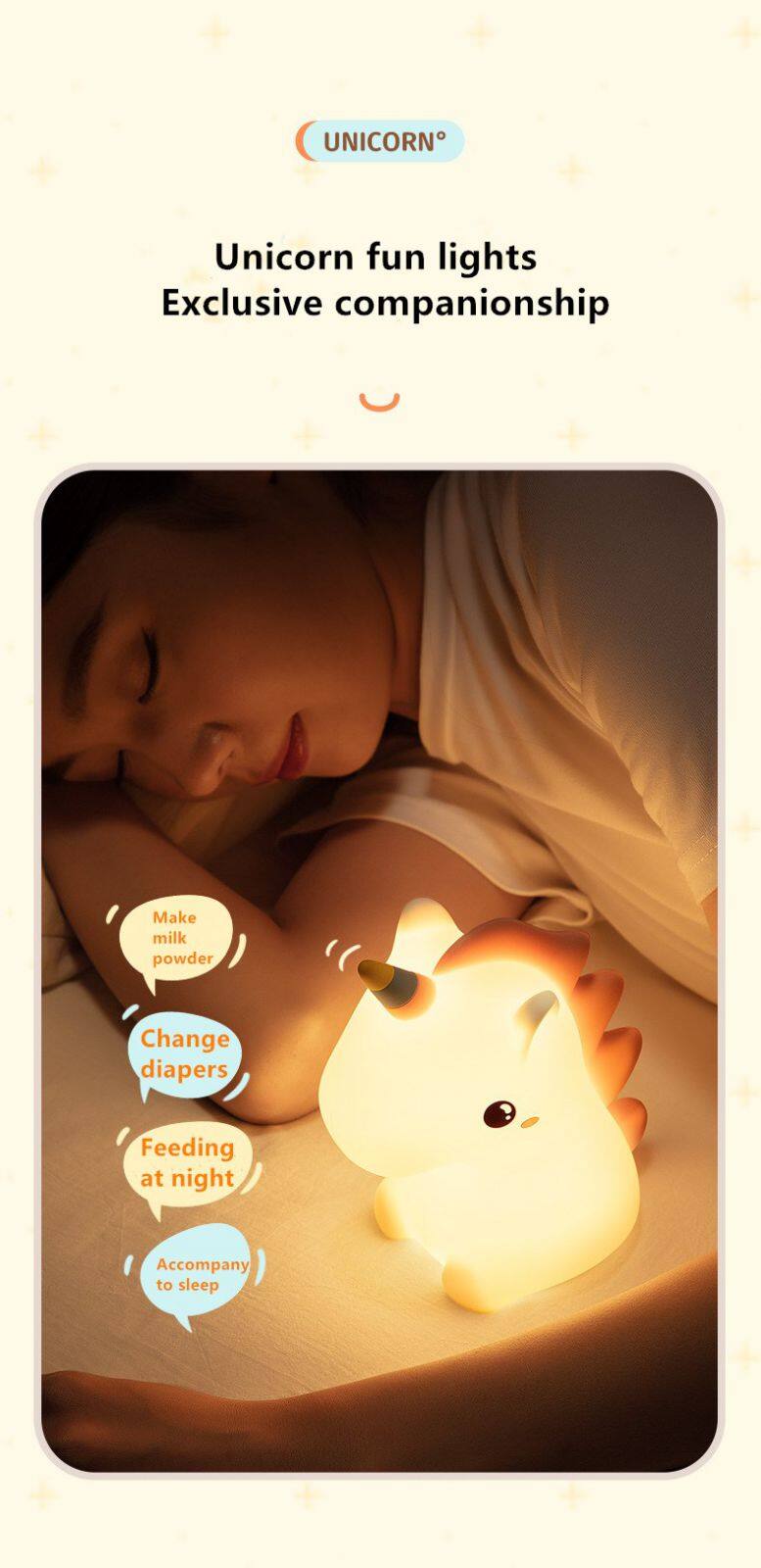 Creative Unicorn Nightlight Children Feeding Sleep Pat Light Bedroom Night Light
