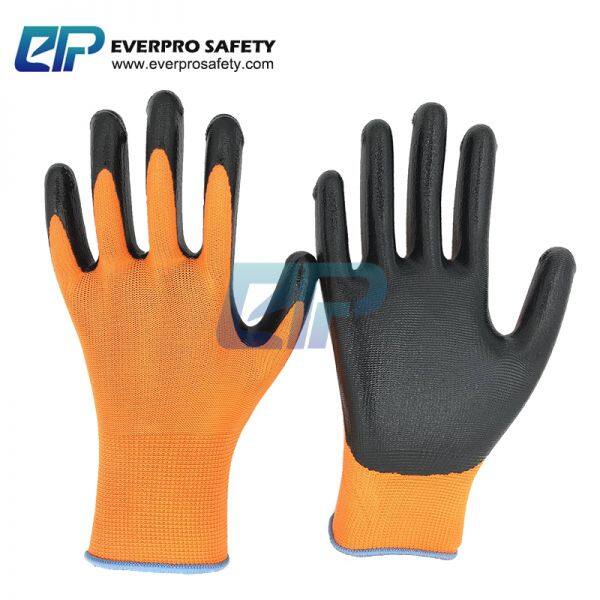 Black Nitrile Palm Coated Orange Gloves-9