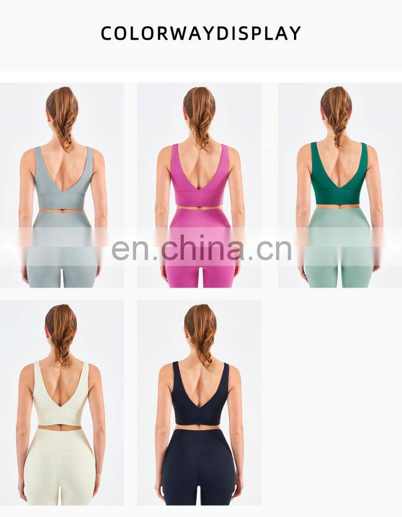 Tik Tok Women V Shaped Open Back High Elastic Yoga Bras Gym Running Workout Tank Tops