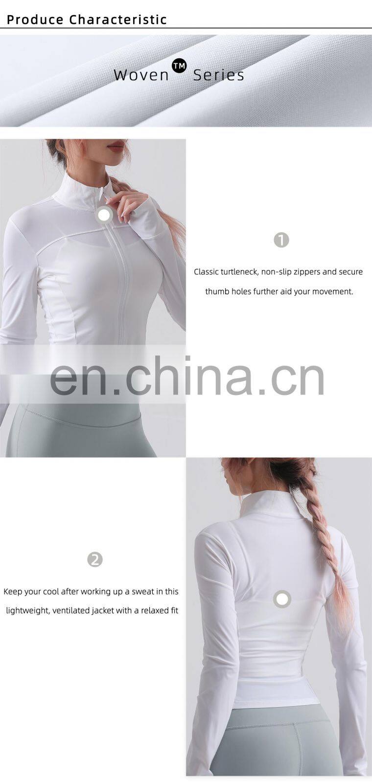 Wholesale UV Protection Women Full Zipper Yoga Tops Gym Long Sleeve Lightweight Jackets