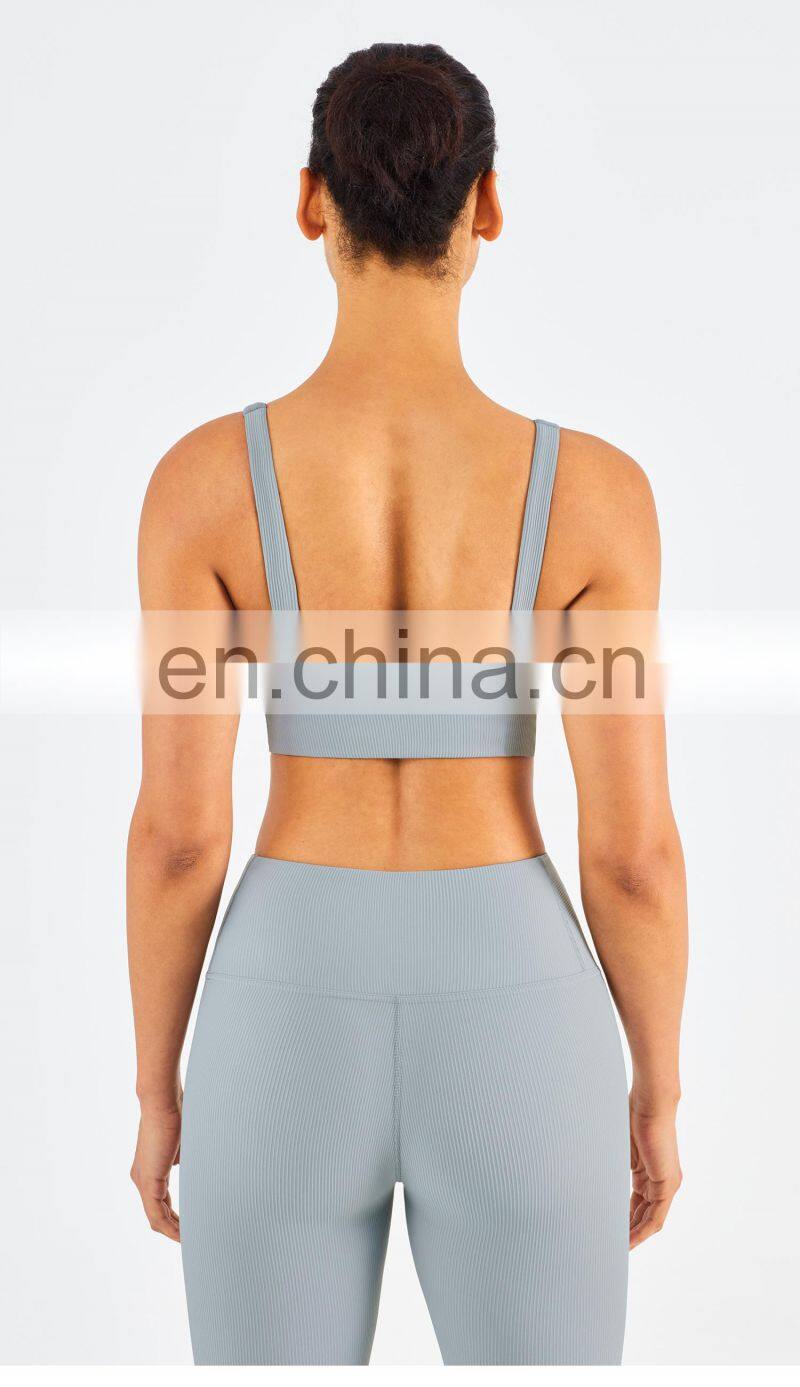 Gym Activewear Women Sling Wide Shoulder Bra Fitness Ribber Tank Top Running Sports Bra