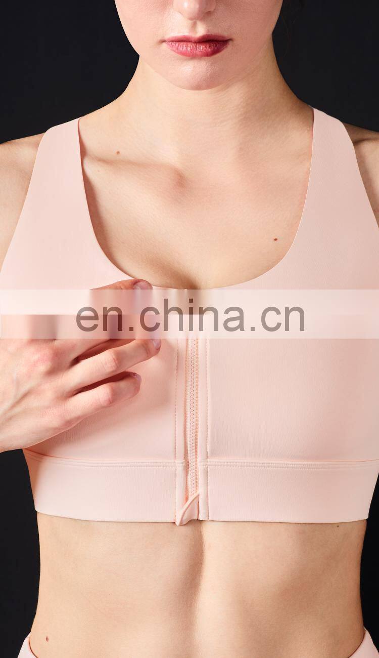 New Customized Front Zipper Shockproof Sports Bras Workout Fitness Yoga Tops