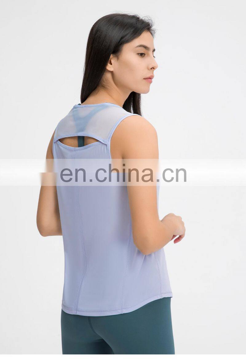 Oem Womens Yoga Tank Tops Plus Size Hollow Out Back Sports T Shirts With Mesh