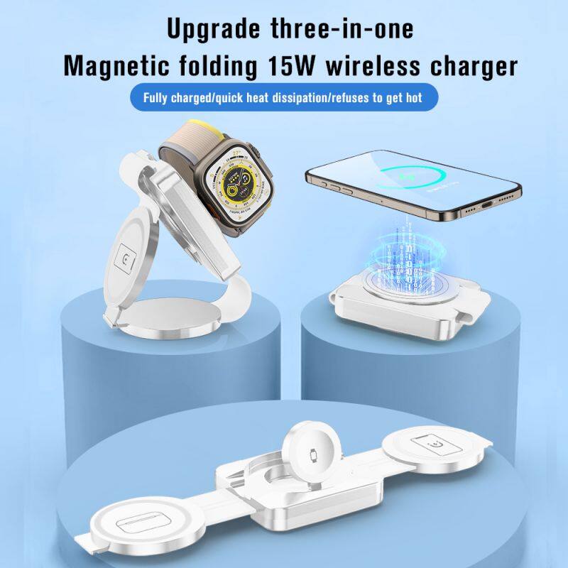upgrade three in one magnetic folding 15w wireless charger