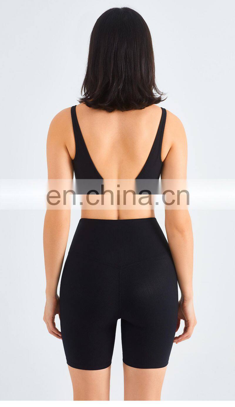 Custom Rib Adjustable Buckle Sports Bras Backless Gym High Impact Yoga Top