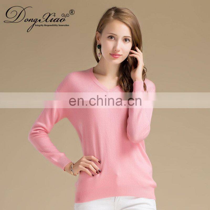 Custom Plain Knitted Basic V Neck Pullover Women Cashmere Sweater