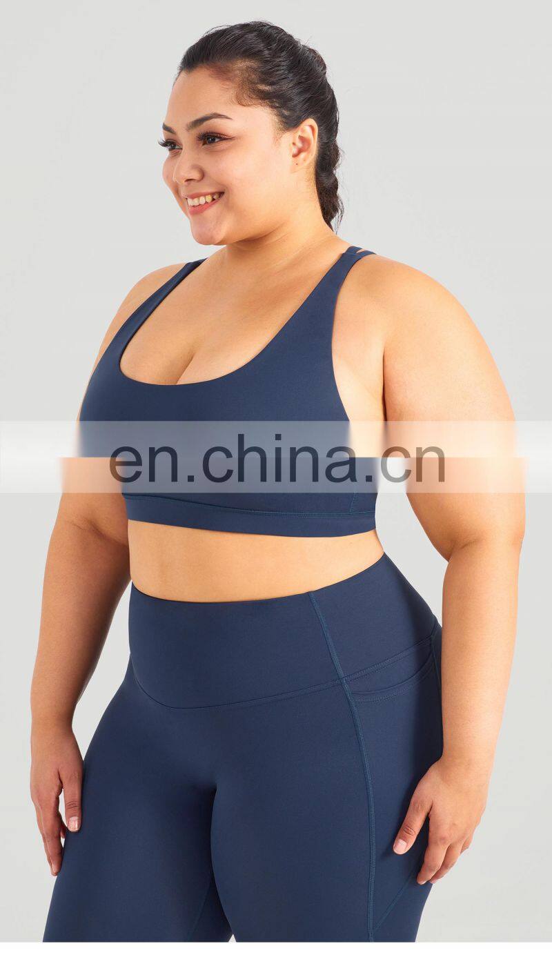 Custom Adjustable Fitness Buckle Sports Bra High Impact Plus Size Cross Back Yoga Top