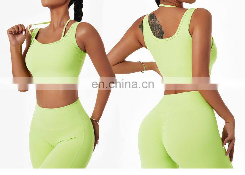 Halter Neck Fitness Women Sports Bras Factory Sales Sexy Wide Straps Yoga Tank Tops