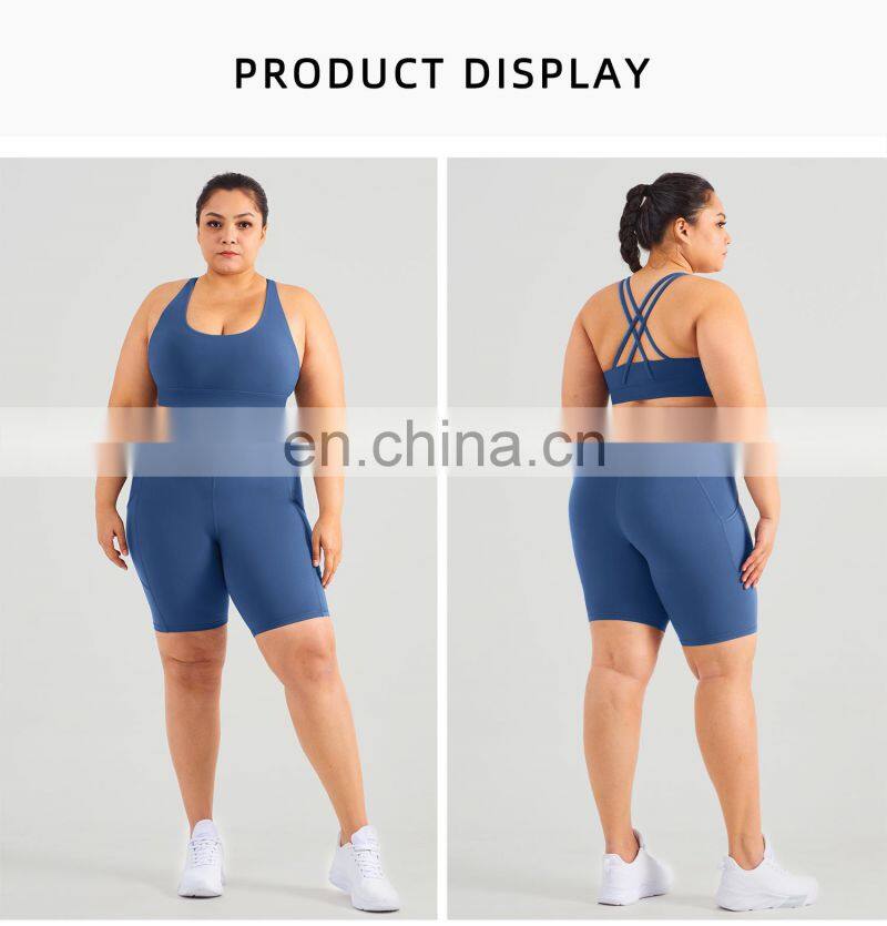 2 Piece High Waist Biker Shorts Set Fitness Gym Plus Size Yoga Suit Sport Sexy Bra