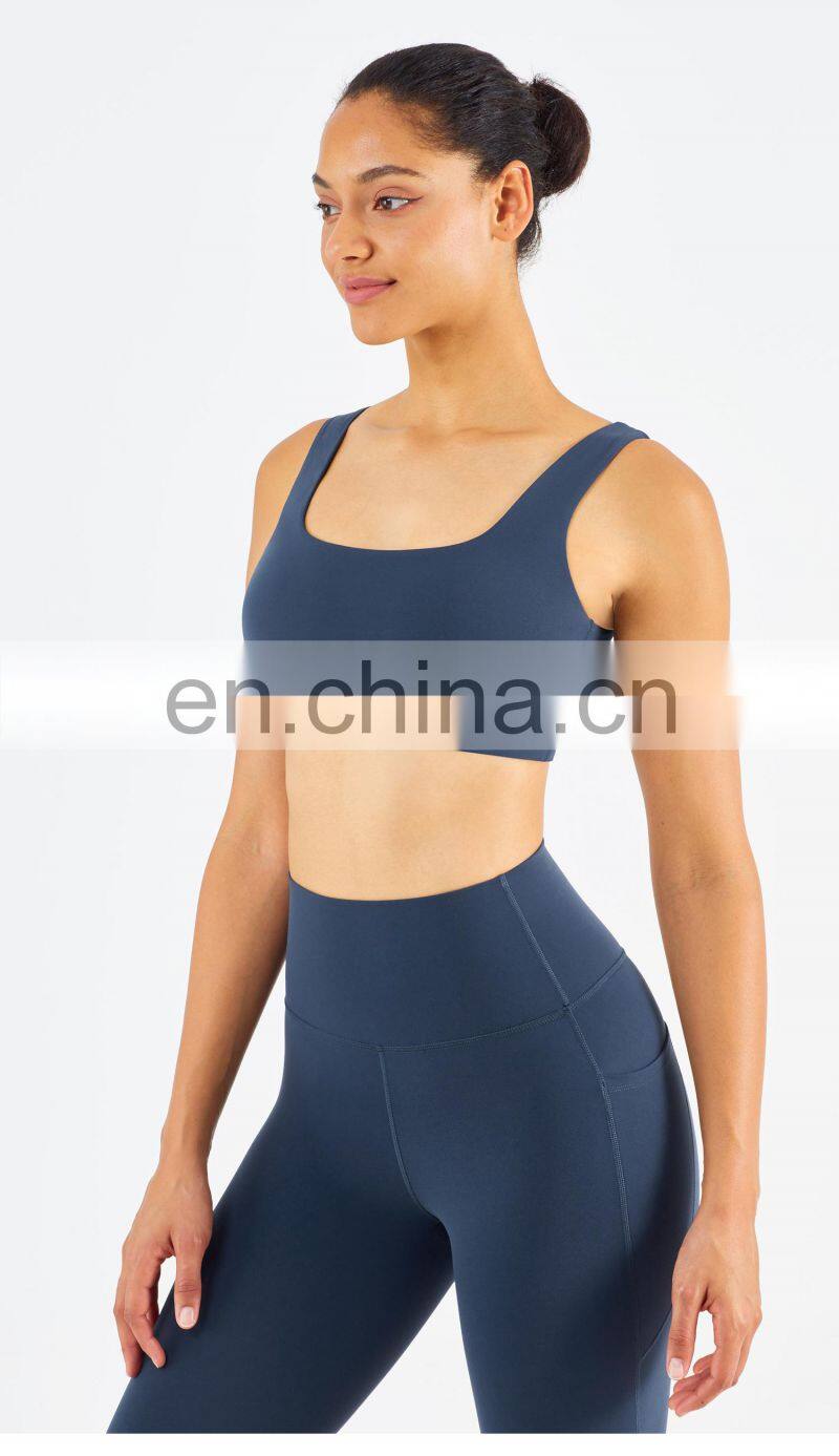 US Size High Stretch Yoga Bra Full Cover Fitness Sexy Woman Sports Bra Top Fitness Square Neck