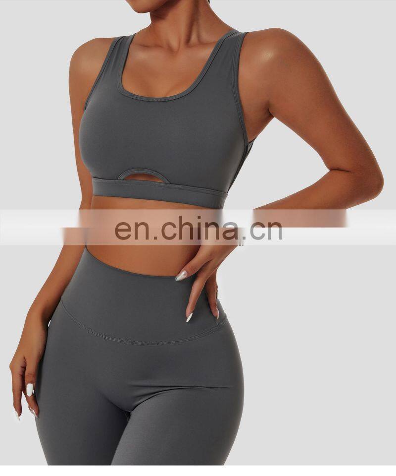 Wide Shoulder Straps Sexy Sports Bras Wholesale Backless Four Way Stretch Yoga Tops