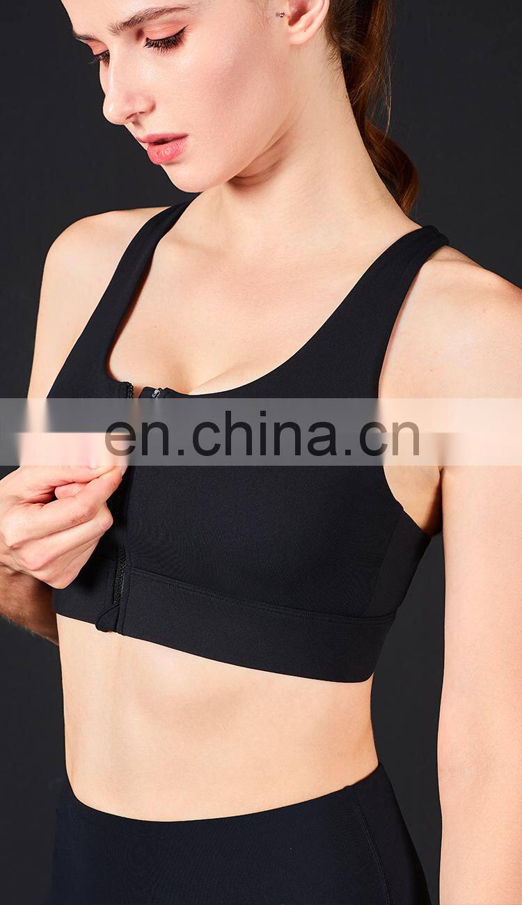 New Customized Front Zipper Shockproof Sports Bras Workout Fitness Yoga Tops