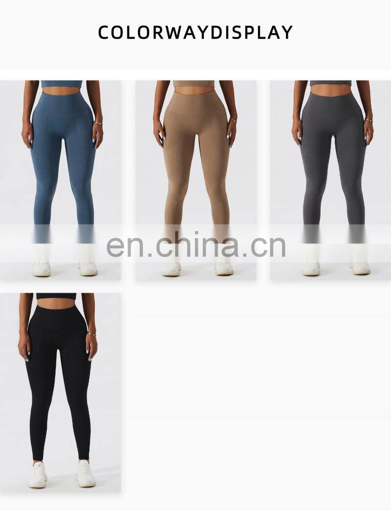 Winter Warm Fleece Yoga Fitness Leggings With Pockets Tiktok Curved Stitching Sports Pants