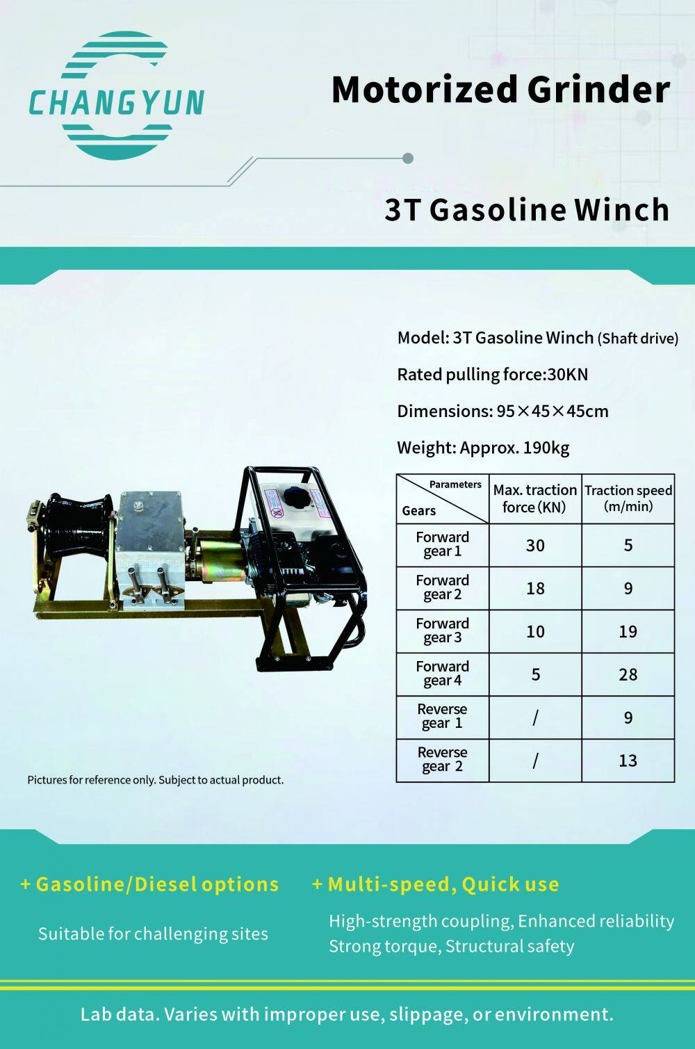 3T汽油轴传动电缆绞车-英文