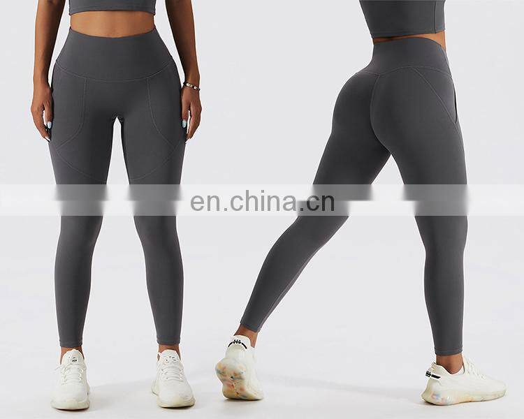 Winter Warm Fleece Yoga Fitness Leggings With Pockets Tiktok Curved Stitching Sports Pants