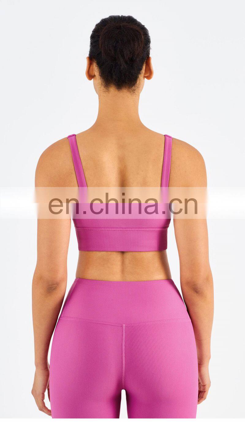 Gym Activewear Women Sling Wide Shoulder Bra Fitness Ribber Tank Top Running Sports Bra