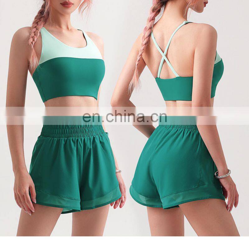 New Style Women Contrast Color Sports Fitness Bras Cross Back Gym Workout Tops