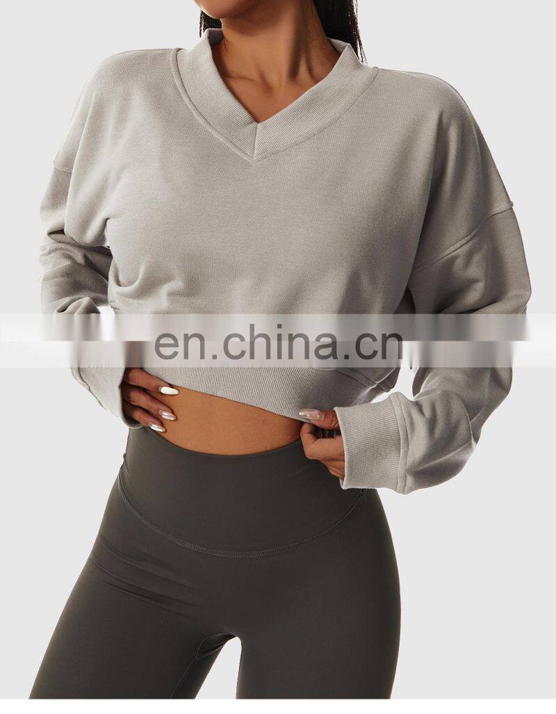 Oversized V Neck Yoga Fitness Sweatshirt Woman Custom Long Sleeves Sport Tank Tops