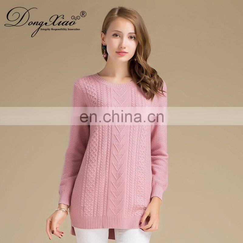 Mid-Age Women's 100% Cashmere Long Sweater Winter O-Neck Chinese Style Anti-Wrinkle Anti-Shrink Solid OEM Service Available