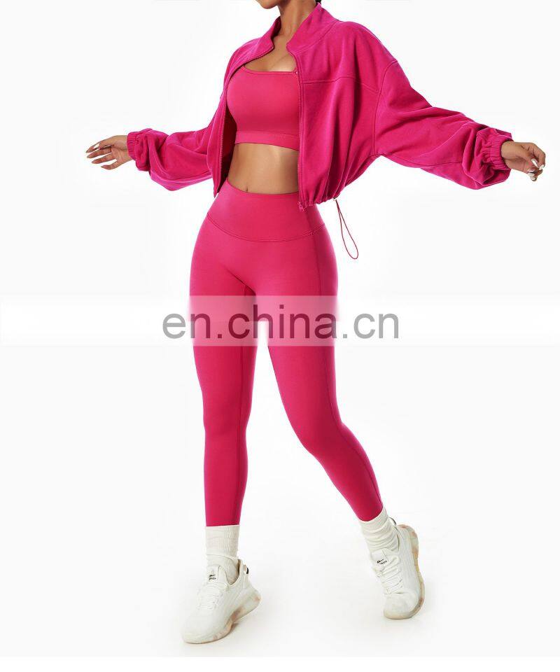 Full Zipper Women Custom Lightweight Slim Fit Yoga Jackets Long Sleeve Yoga Crop Tops