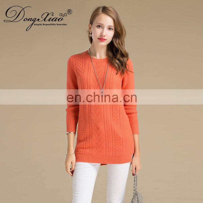 Mid-Age Women's 100% Cashmere Long Sweater Winter O-Neck Chinese Style Anti-Wrinkle Anti-Shrink Solid OEM Service Available