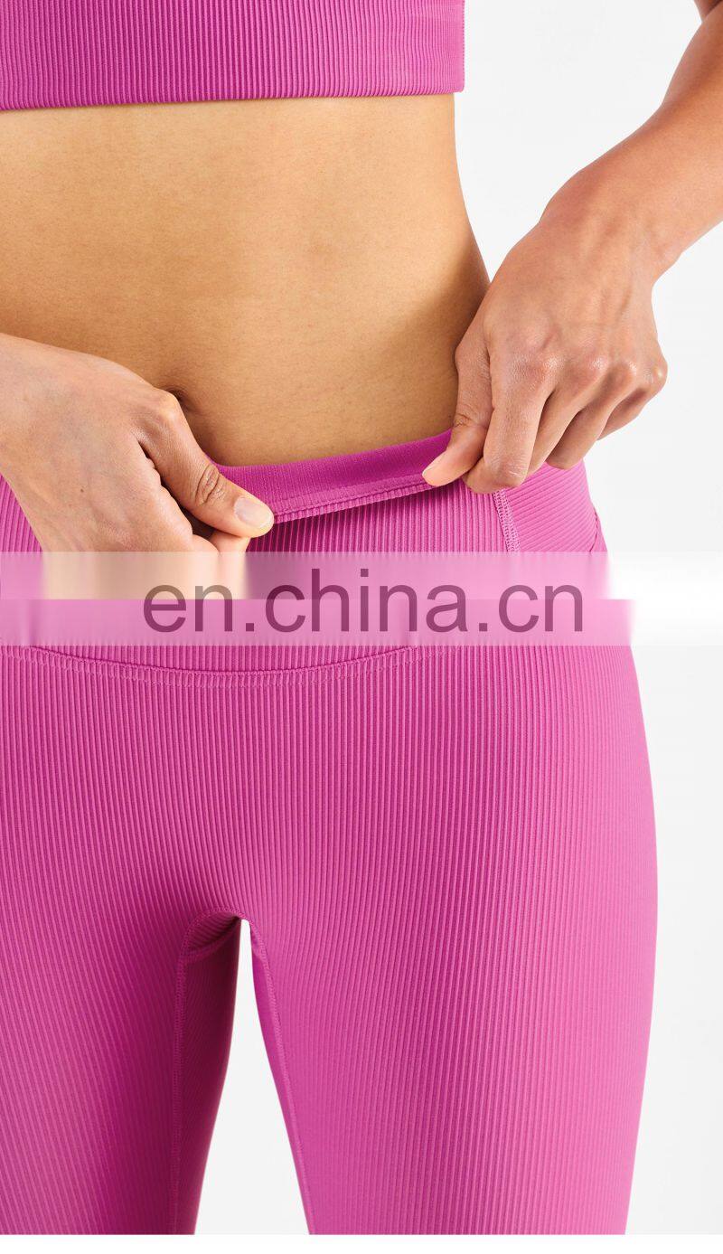 One Piece Cutting High Quality Tummy Control Workout Leggings For Women Stripe Tight Yoga Pants