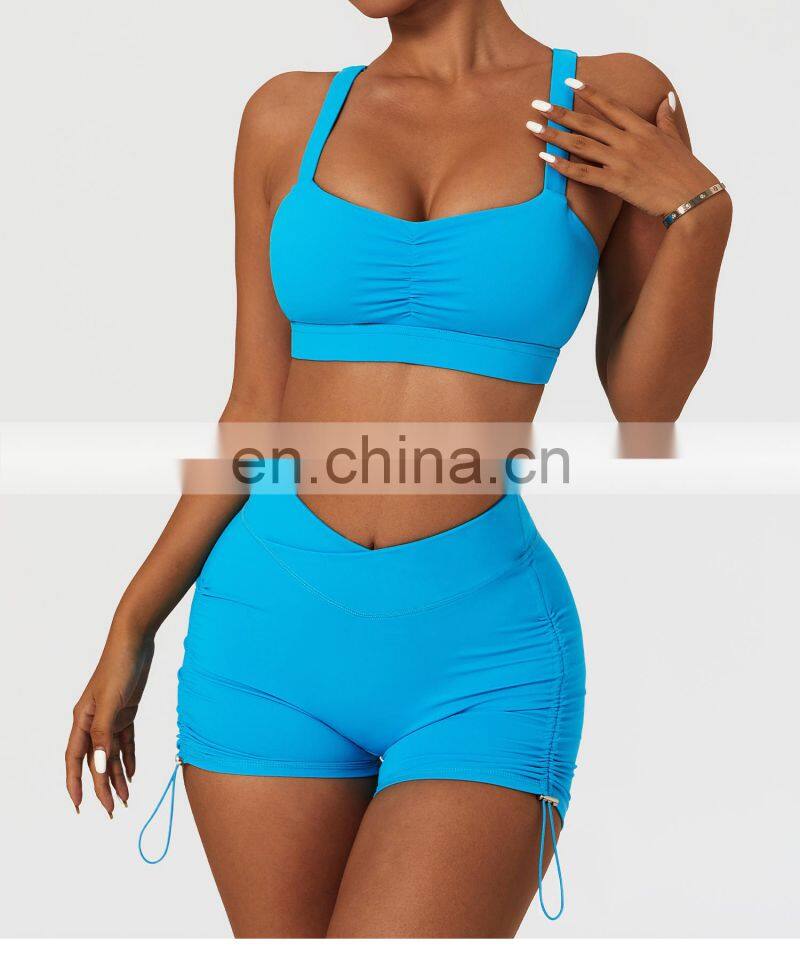 Womens Front Fold Sports Workout Bras Wholesale Gym High Impact Yoga Cross Back Crop Tops