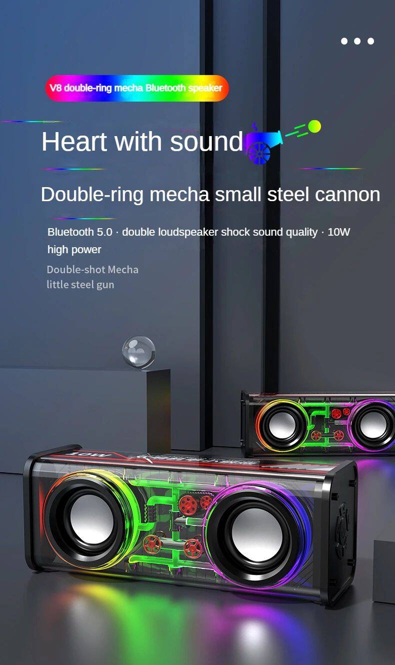 V8  New Arrived LED  Night Light  Multi Transparent Bluetooth Speakers RGB Light Wireless Outdoor Sports Bluetooth Speaker