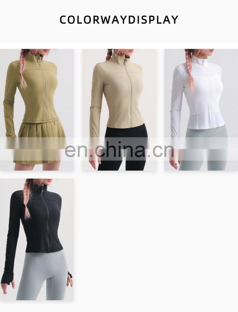 Wholesale UV Protection Women Full Zipper Yoga Tops Gym Long Sleeve Lightweight Jackets