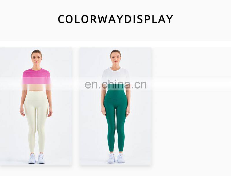 Wholesale Gym Ribbed Yoga T Shirt Elastic Legging Sets Custom Fitness Wear
