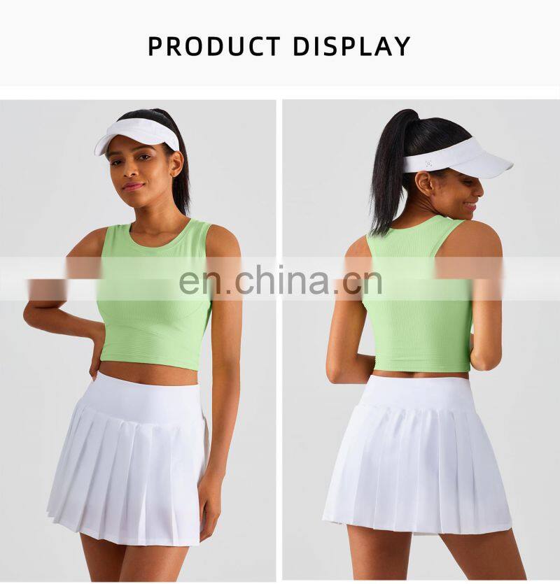 Ribbed Semi Fixed Cups Sports Bras Women Hot Sales High Impact Yoga Crop Tank Tops