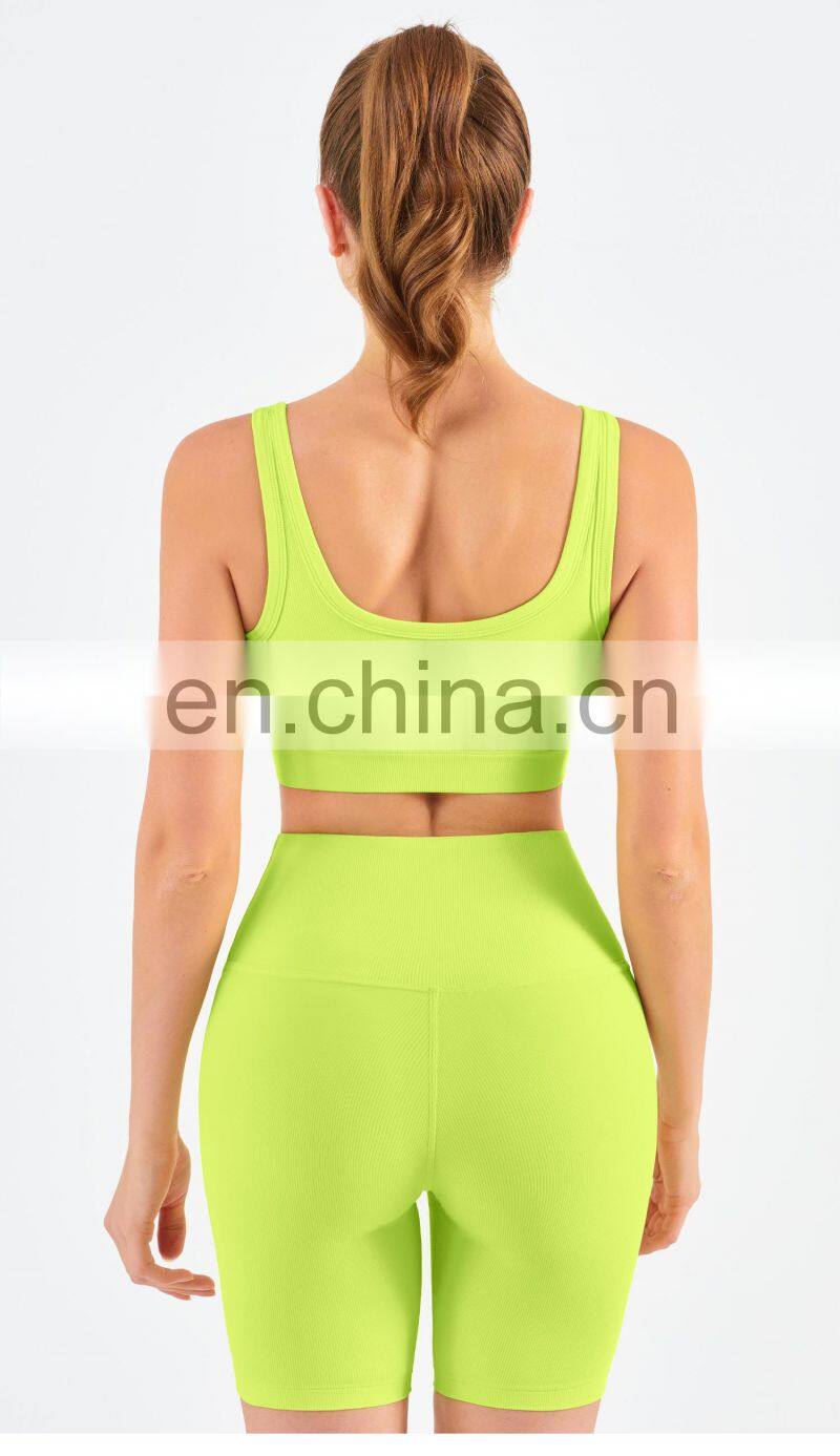 Wholesale Ribbed Covered Sports Bra High Impact Women Fitness Yoga Bra Side Gather