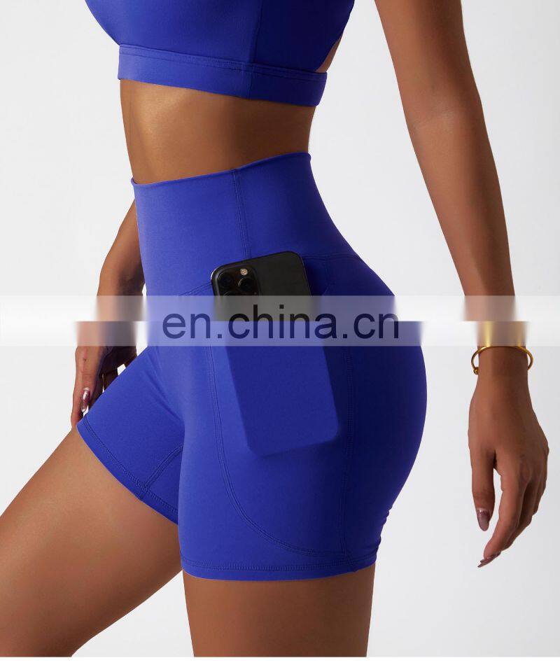 High Waist Side Pockets Biker Fitness Sports Shorts Custom Women Butt Lifting Yoga Pants
