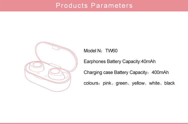 Free shipping hot products 2021 TW60 earphones bluetoot wireless 5.0 stereo sports TWS waterproof bluetoot headphone