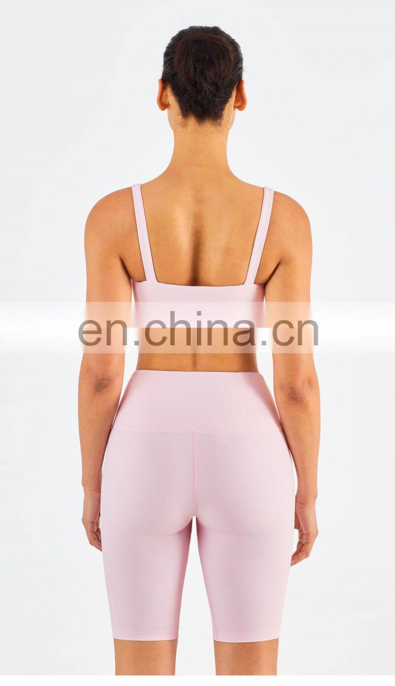 Gym Activewear Women Sling Wide Shoulder Bra Fitness Ribber Tank Top Running Sports Bra