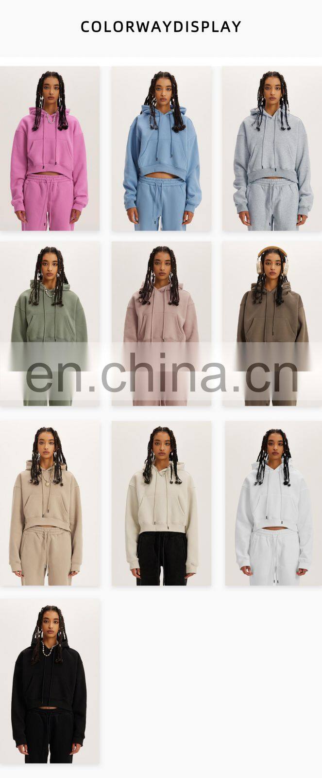 Fall Tiktok Women Drawstring Cropped Hoodies Pockets Plain Long Sleeve Pullovers